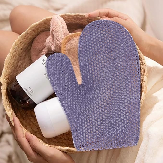 Honeycomb Exfoliating Bath Gloves - Microfiber for Enhanced Blood Circulation & Soft, Smooth Skin for All Skin Types (Light Purple - Glove)