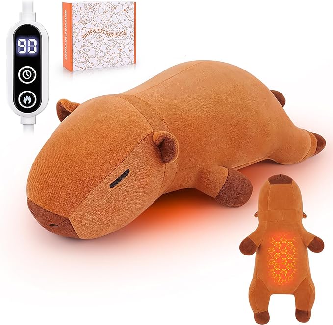 Electric Heating Pad for Cramps & Menstrual Pain Relief,14''Capybara Stuffed Animal Plush Heating Pad,USB Powered Portable Plush Heated Stuffed Animals for Neck/Back/Shoulder,Gift for Women Wife Girls