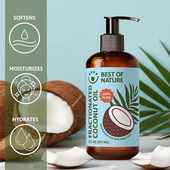 Best of Nature 100% Pure Fractionated Coconut Oil - Natural Massage Oil, Unscented Moisturizer for Men and Women, for Skincare and Hair Care, Carrier for Essential Oils, Gallon (128 fl oz)