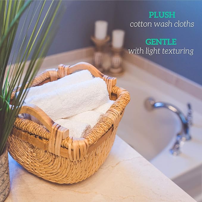 GREEN LIFESTYLE Washcloths 12" x 12" 40 Pack - 100% Cotton Wash Cloths, Soft Absorbent Face Towels, Bulk Washcloths for Body, Bathroom, Shower and Daily Use (White)
