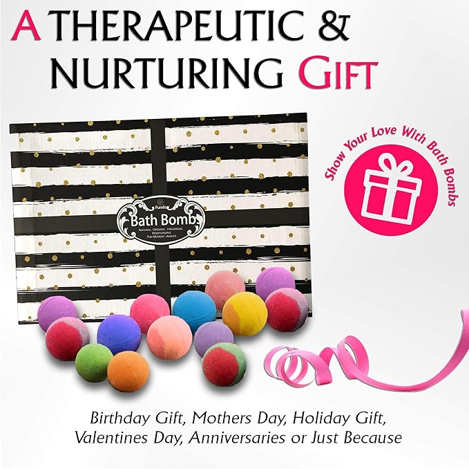 Bath Bombs Gift Set for Women and Men. 24 Luxury Bath Bombs Individually Wrapped Bulk Box. Moisturizing Organic Bath Bombs for Women, Men and Kids! Best Bath Bomb Set for Teens Too! Gifts for Him