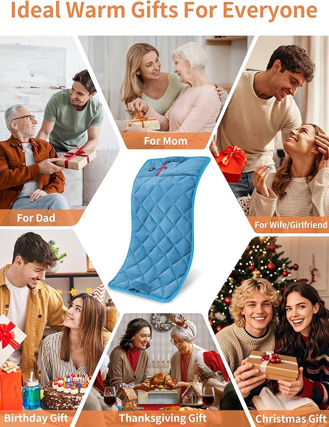 Vofuoti Portable Heating Pad, Cordless Weighted Heating Pads with Battery and 3 Heat Settings, Electric Heated Pad for for Back, Abdomen, Neck & Shoulder, Women Men, 12" x 24" (Blue-Pro, 12"x24")
