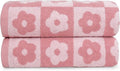 Jacquotha 2-Pieces Luxury Bath Towels Checkered Floral, Pink Towels for Women Girls Shower Body 27.5x55 Inches, Bathroom Decor & Pool Days, Cotton
