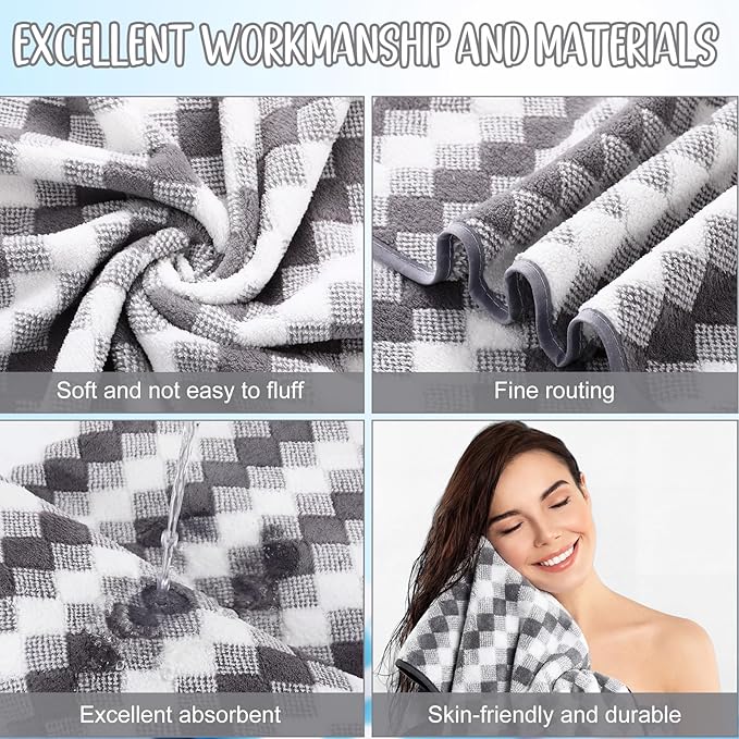 SmoothNovelty 16 Pack Microfiber Bath Towels Bulk 27'' x 60'' Oversized Size Bath Towel Highly Absorbent Extra Large Soft Drying for Beach Shower Summer Salon Sport Gym Party (Grid,Grey)