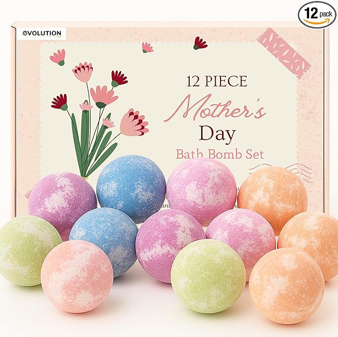 EvolutionUSA 12 Mother’s Day Bath Bombs for Women – Beautiful Bath Bombs for Mom, Thoughtful Mother’s Gift of Luxury & Relaxation, Gorgeous Bath Balls Set, Lush Aramotherpy Bathbombs, Gift Set Women