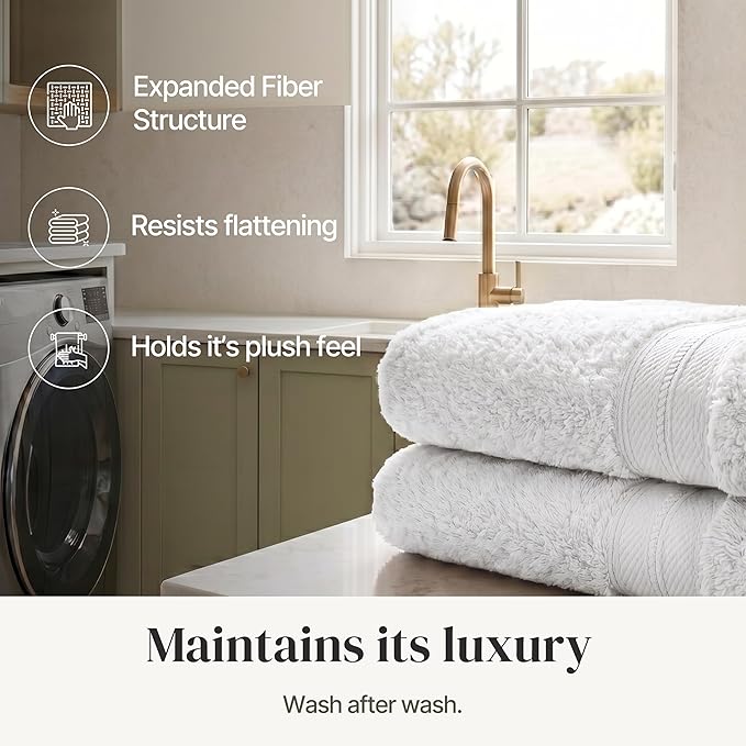 Modern Threads - Spun Loft 6-Piece 100% Combed Cotton Towel Set - Bath Towels, Hand Towels, & Washcloths - Super Absorbent & Quick Dry - 600 GSM - Soft & Plush, White
