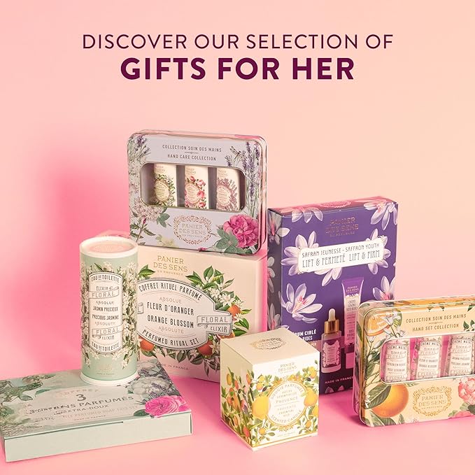 Panier des Sens - Orange Blossom Gift Set for Women - Roll On Perfume + Hand Cream + Bar Soap - Mothers Day Gift Ideas, Birthday Gift for Her - Self Care Kit with 96% Natural Formula - Skin Care Set