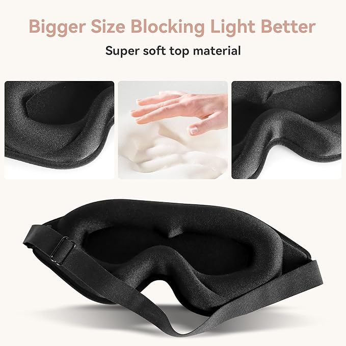 Sleep Mask for Men Women,Upgraded 3D Deep Contoured Eye Covers for Sleeping with Adjustable Strap,Block Out Light, Soft Comfort Eye Shade Cover for Travel Yoga Nap (1pcs, Black)