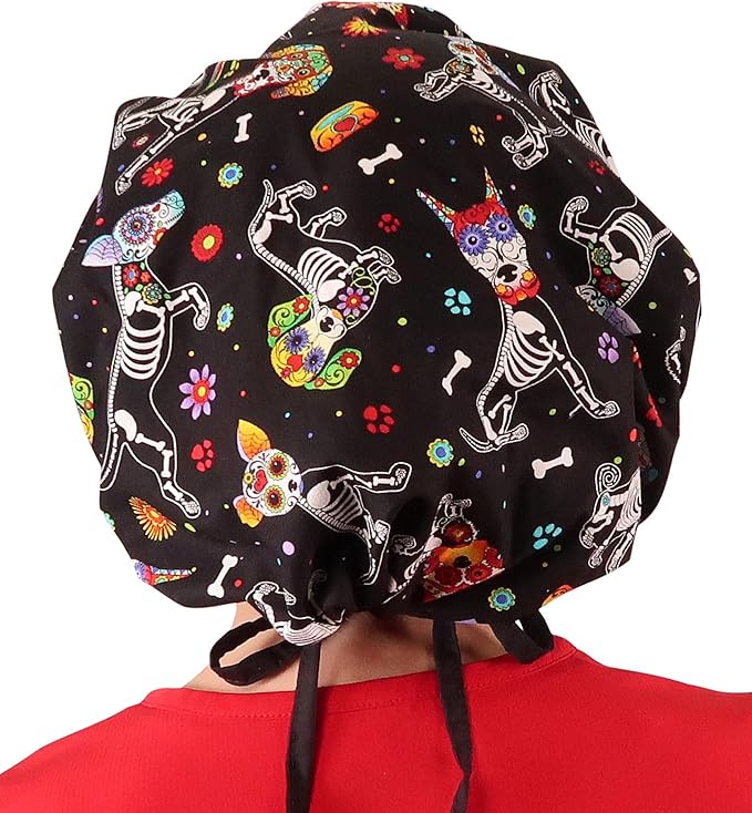 Sparkling EARTH Banded Bouffant Surgical Scrub Ponytail Working Caps and Built-in Sweatband - 100% Cotton - Made in The USA