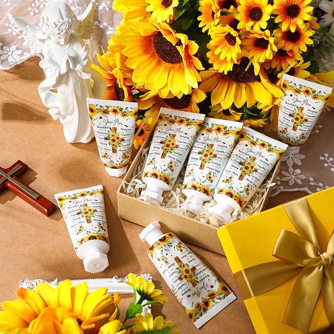 50 Pack Christian Hand Lotion Bulk Gifts for Women Mother's Day Gifts Bible Mini Travel Hand Lotion for Women Church Appreciation(Sunflower)
