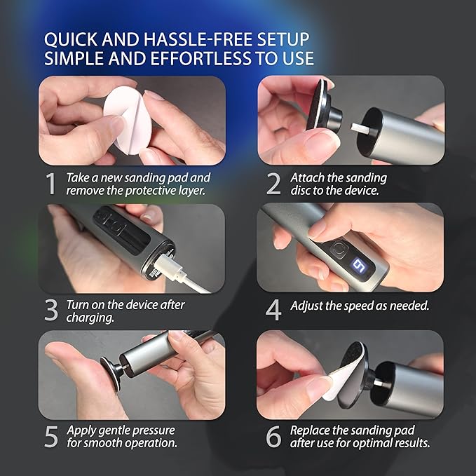 Spargos Electric Foot Callus Remover – Rechargeable Metal Foot File for Dead Skin & Cracked Heels – 9 Speed Professional Pedicure Tools with 60 Sanding Discs – Powerful Heel Scraper for Feet, Black