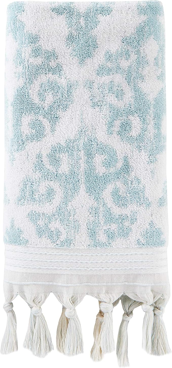 SKL Home Mirage Fringe 100% Turkish Cotton Hand Towel Set, Aqua