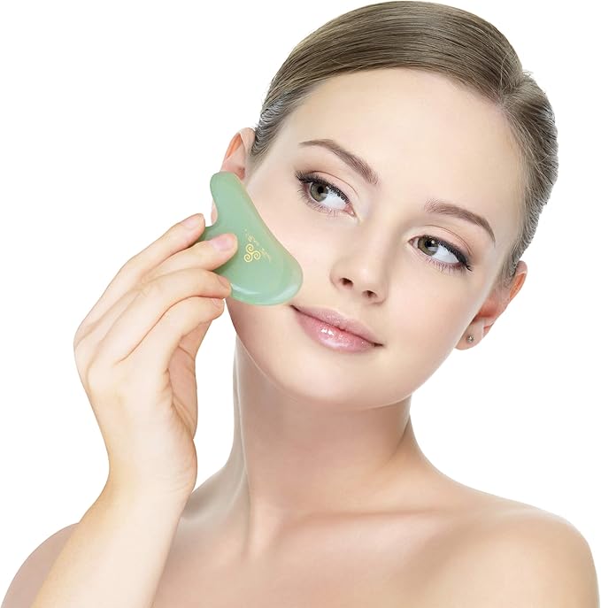 Mina Heal Gua Sha Facial Massager Set of 2 – Jade Guasha Lymphatic Drainage Massager, Face Sculpting Tool for Facial Lifting & Tightening, Anti-Wrinkles, Anti-Aging & Skin Rejuvenation