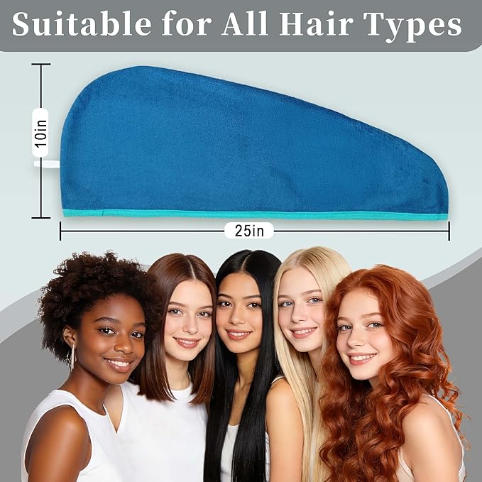 VOOVA & MOVAS Aqua & Blue Microfiber Hair Towel Wrap for Women 2Pcs, Super Absorbent Quick Dry Hair Towels for Wet Hair After Shower, Soft Lightweight Hair Wraps
