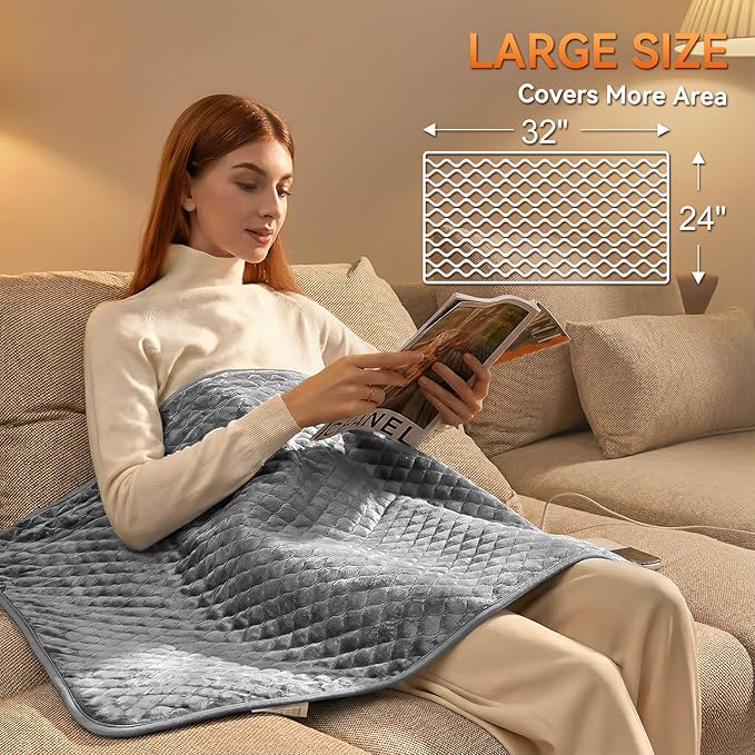 King Size Heating Pad for Back 32"x24" Extra Large Electric Heating Pad for Body Neck Shoulder Auto Shut Off Heat Pad Temperature Settings Machine Washable Gray