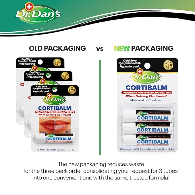 Dr. Dan's Cortibalm -3 Pack -for Dry Cracked Lips - Healing Lip Balm for Severely Chapped Lips- Designed for Men, Women and Children