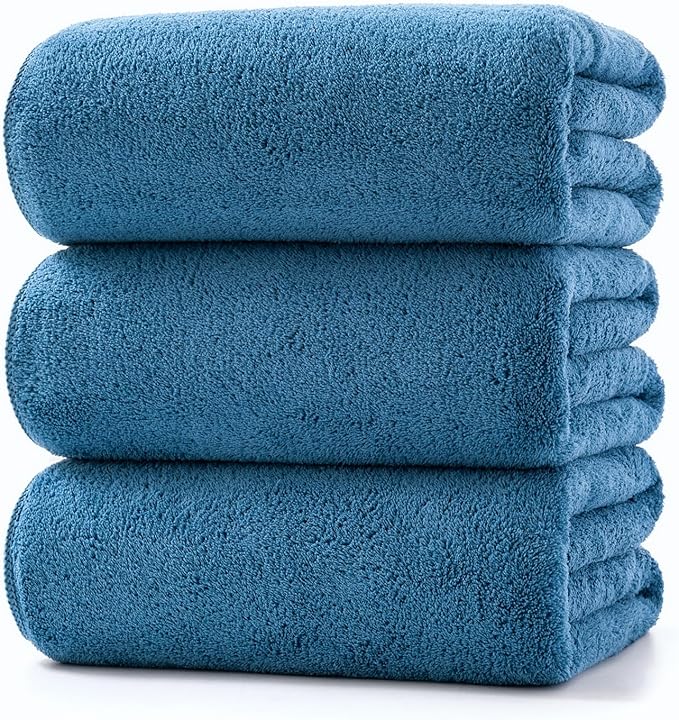 Lumimi Towels 3 Piece Very Soft Microfiber Bath Sheet Towel Set Super Absorbent Light Quick Dry and Durable, 55" L x 27" W, 3 Pack Blue