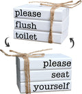 Farmhouse Mini Bathroom Sign Decor Funny Wooden Book Stack for Bathroom Tray Decor Bathroom Shelf Sitter 2 Signs in 1 Reversible Mini Book Set of 3 for Restroom Wooden Rustic Sign