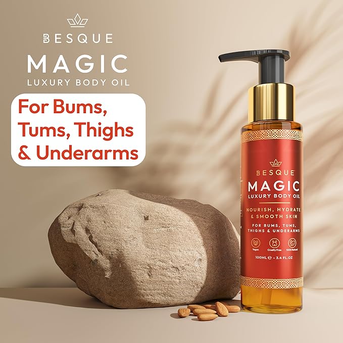 Besque Magic Body Oil, 3.4 FL OZ, After Shower Body Oil For Women, Hydrating Skin Care For Full Body That Plumps, Tightens, and Firms Skin With Natural Ingredients, Luxury Spa Gifts - Pack of 1