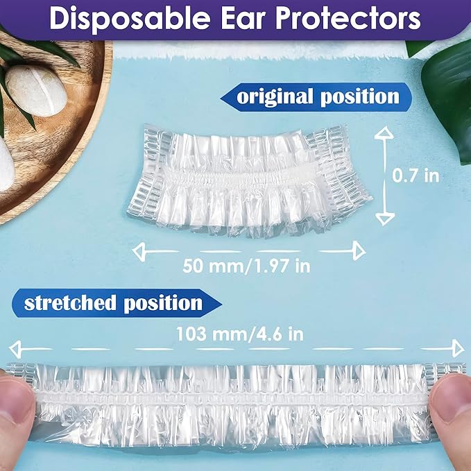 400 Pcs Ear Shower Covers – Disposable Ear Covers for Hair Dye – Stretchable, Water-Resistant, Lightweight, & Durable Plastic | Comfortable for Home, Spa, Travel, Hotel, & Hair Coloring Sessions
