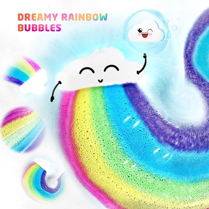 Rainbow Cloud Bath Bomb for Girls, 2 Extra Large Handmade Bath Bombs for Kids Bubble Bath Fizzies, Kids Safe Bath Bombs, Easter Basket Stuffers Mothers Day Gifts