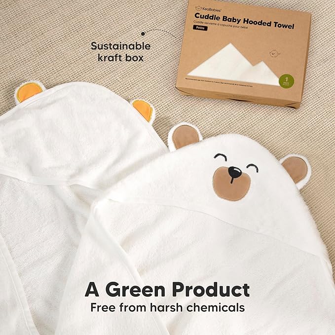 KeaBabies Hooded Baby Towel for Newborn - Viscose Derived from Bamboo Large Baby Bath Towels with Hood for Boys, Girls, Toddler, Extra Absorbent & Soft Newborn Bath Essentials (Grizzly, Petite)