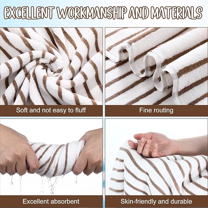 SmoothNovelty 16 Pack Microfiber Bath Towels Bulk 27'' x 60'' Oversized Size Bath Towel Highly Absorbent Extra Large Soft Drying for Beach Shower Summer Salon Sport Gym Party (Stripes,Khaki)