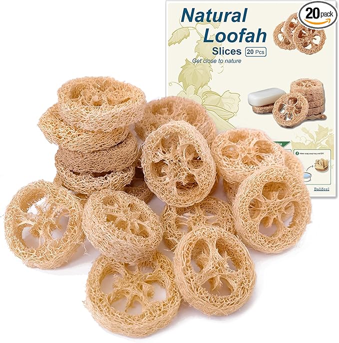 Natural Loofah Slices Cuts for Soap Making-20 Pack Organic Luffa Loofa Sponges for Soap Holder Handmade DIY Loofa Pet Toy Loofahs