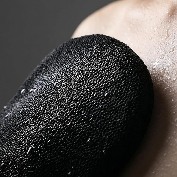Skincare Body Exfoliating Glove - Mitt for Dry Skin, Bumpy Skin & Self Tan Remover - Dual-Action Dead Skin Eraser for Smooth Skin Black 2pcs