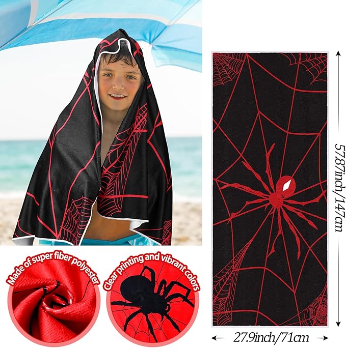 Peryiter 2 Pcs Spider Beach Towel Quick Dry Towels Swimming Bath Shower Pool Travel Trips Vacations Absorbent Soft Beach Blanket, 58 x 28 Inches (Classic Spider)