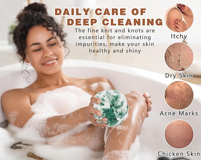 2 Pack African Net Sponge Exfoliating Body Scrubber Bath Sponge for Daily Use (Champange+Dark Green)
