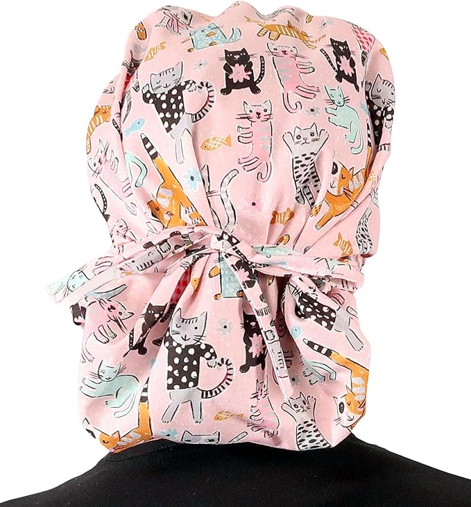 Sparkling EARTH Banded Bouffant Surgical Scrub Ponytail Working Caps and Built-in Sweatband - 100% Cotton - Made in The USA