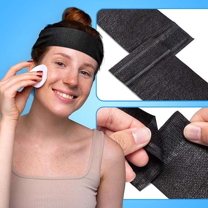 Noverlife 100PCS Disposable Spa Facial Headbands, Stretch Soft Skin Care Hair Band with Adjustable Magic Tape, Non-Woven Fabric Esthetician Headbands for Women Salon Travel Makeup Spa Headwraps