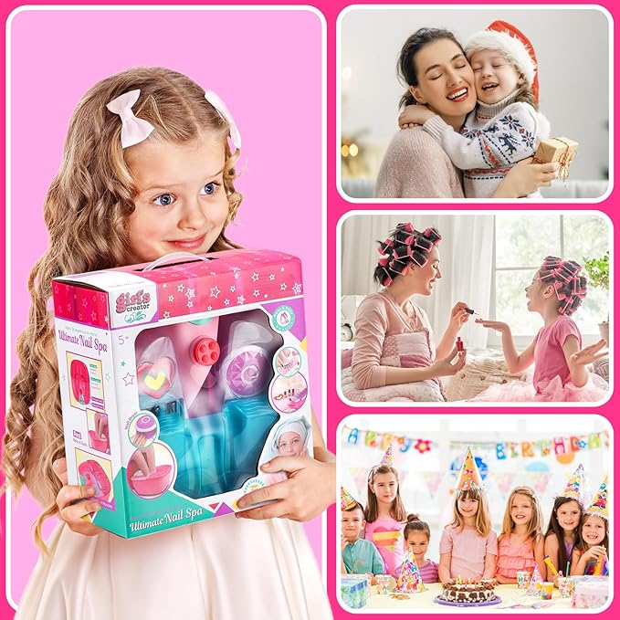 Kids Spa Day Kit for Girls, Foot Spa with Nail Dryer & Bath Bombs,Kids Foot Spa with Music Foot Soak Tub & Nail Polish Set, Girls Toys Gifts for 6-12, Christmas Birthday Gifts