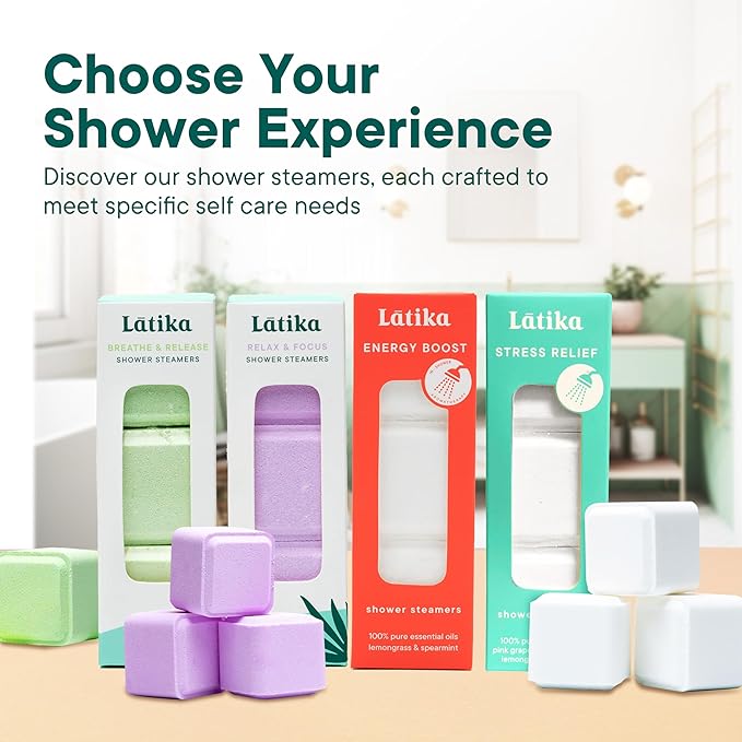 Latika Aromatherapy Shower Steamers - Relax & Focus Pack with Lavender Peppermint Essential Oils - Stress and Anxiety Relief Tablets - Shower Essentials for Women and Men - Relaxing Aromatherapy Gifts