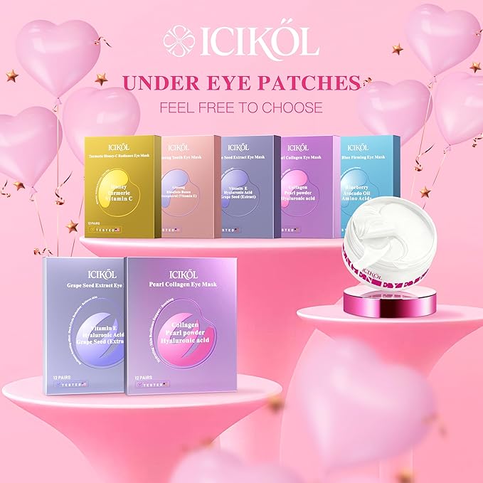 Grape Seed Collagen Under Eye Patches, Eye Mask for Puffy Eyes and Dark Circles, Deep Hydrating Under Eye Mask Patches for Eye Bags Treatment, Under-eye Skincare Boost Radiance (24 pairs)