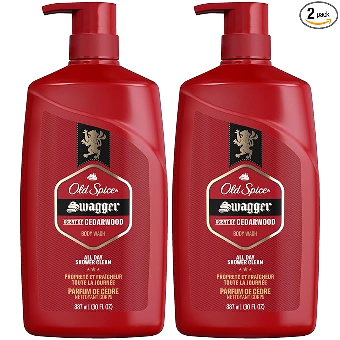 Old Spice Swagger Body Wash, 2 Pack, Extra Large Man Sized Shower Gel for Men, Red Collection Cedarwood Fresh Scent, 30 oz. Each