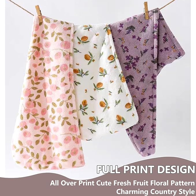 3 PCS Hair Towel Wrap Cute Pastel Floral Print Microfiber Fleece Hair Drying Towel Cap Soft Quick Dry for Women Bath Spa (Flower)