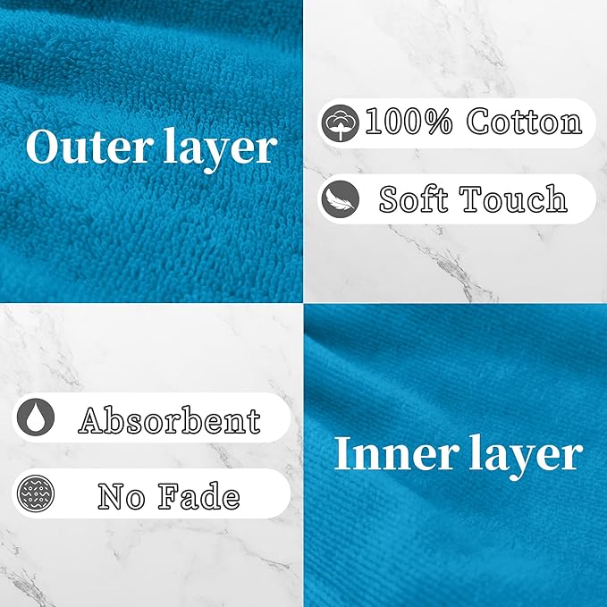 VOOVA & MOVAS Wash Mitts for Body 6-Pack, 100% Cotton Soft Absorbent Wash Cloths with Hanging Loop, 8.3x6.3 Inch European Style Wash Gloves for Shower & Spa, Sky Blue
