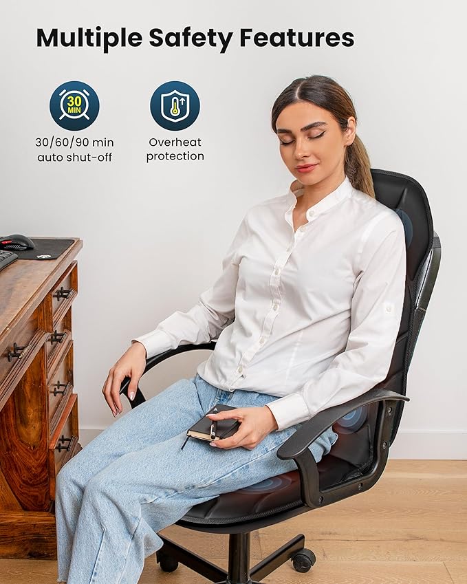 COMFIER Massage Chair Pad, Back Massager with Heat with 8 Vibration Motors, Massage Seat Cushion with 5 Modes, for Back Home Office Use, Gifts for Women Men
