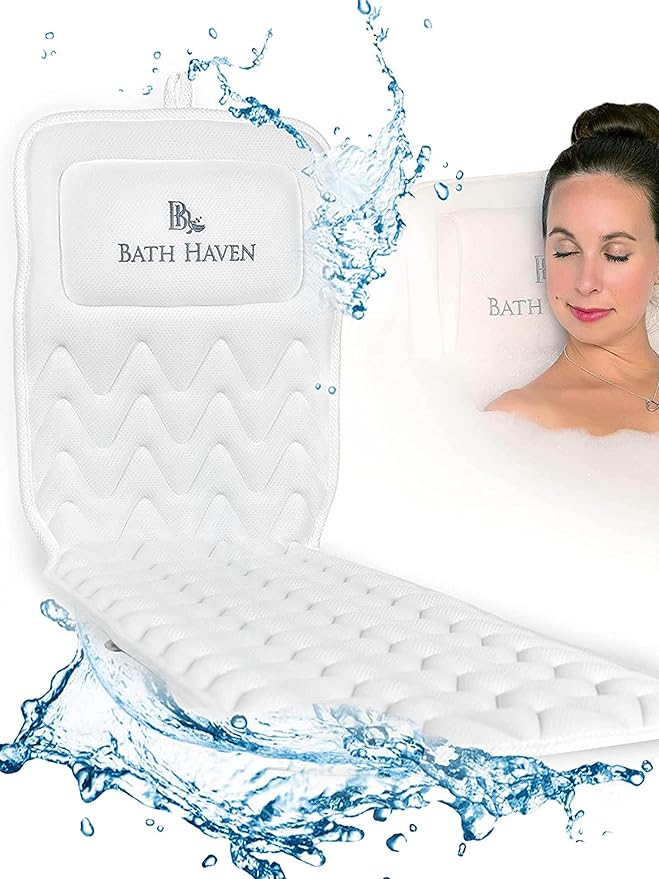 Bath Pillow for Tub, Full Body Bathtub Pillow and Mat for Head, Neck and Back Support, Relaxing Spa Cushion Head Rest and Mat for Tub Jacuzzi, Luxury Bathtub Accessories for Women and Men Quick Drying