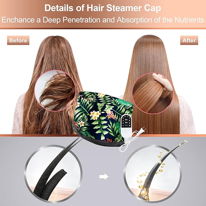 Heat Cap for Deep Conditioning, Ingeware Thermal Cap for Hair Steamer Cap for Natural Hair Portable Electric Heat Hair Spa Cap for Home Use Pattern (Floral Print)