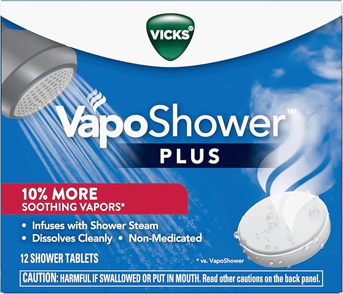 Vicks, VapoShower Plus, Shower Steamers, Eucalyptus Shower Steamer & Menthol Scent, Clean Dissolving Vapor Shower Tablets, Aromatherapy Shower Steamer & Shower Bombs, 12 Count (Pack of 6)