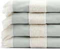 Lightweight Turkish Beach Towel - 100% BCI Cotton, Unbleached Raw Fringe, Oeko-TEX Certified, Absorbent, Eco-Friendly, 36x66”, Sea Green & Natural Stripes, Portable Sarong Blanket for Pool, Travel