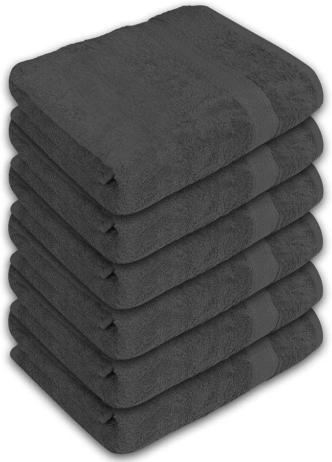 Medium Bath Towels Bulk Set of 12 – 100% Cotton Terry – 24" x 48" – Quick Dry, Soft & Highly Absorbent – Grey Towels for Bathroom, Gym, Spa, Pool & Daily Use