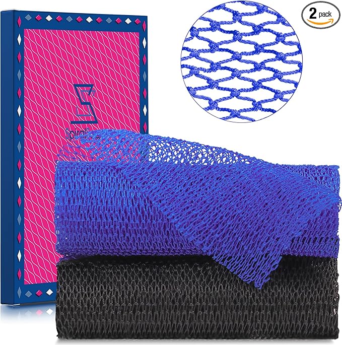 2 Pieces African Net Sponge Authentic Shower loofah exfoliating Body Scrubber Face Washcloth for Cleansing & Gentle Daily Exfoliation Travel wash Cloth Easy to Reach Your Back