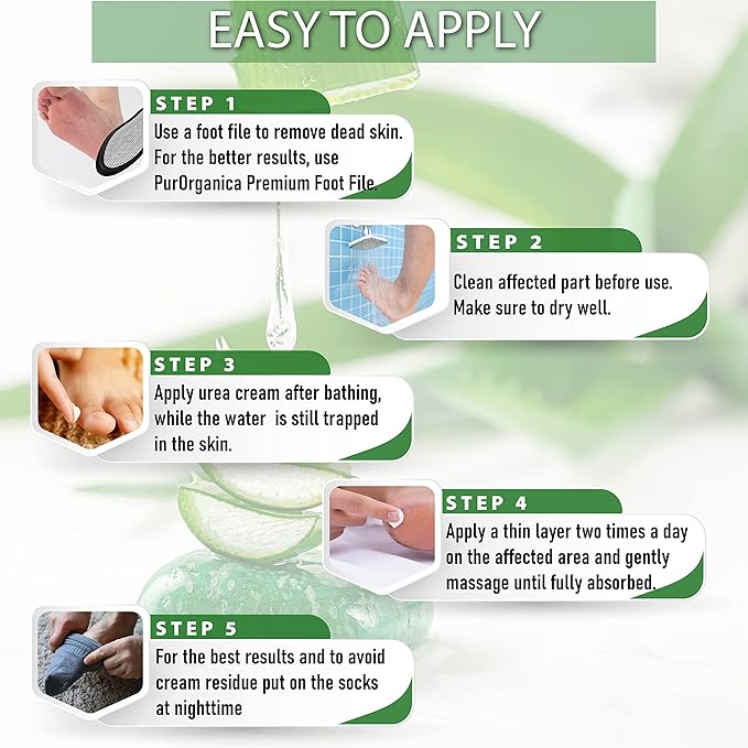PurOrganica Urea Cream 40% – Made in USA, Maximum Strength Foot Cream for Dry, Cracked Heels, Corns, Calluses & Rough Feet, Exfoliating Moisturizer