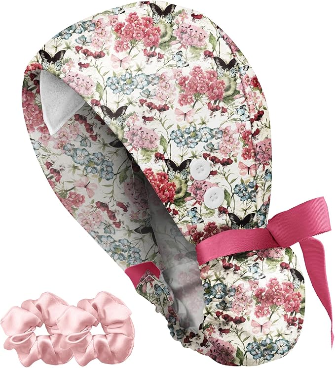 Plifal 100% Cotton Scrub Cap with Buttons-Nurse Cap with Sweatband for Women, Adjustable Working Hat,Satin Lined or Unlined