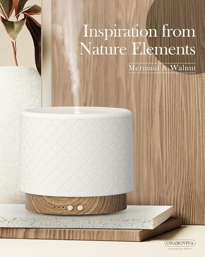 Essential Oil Diffuser - 280ml Ceramic Diffuser for Large Room & Commercial Use, 2.4MHz Aromatherapy Diffuser with Cool Mist Humidifier & Night Light, Ideal for Bedroom, Office, Yoga, Spa, Gifts