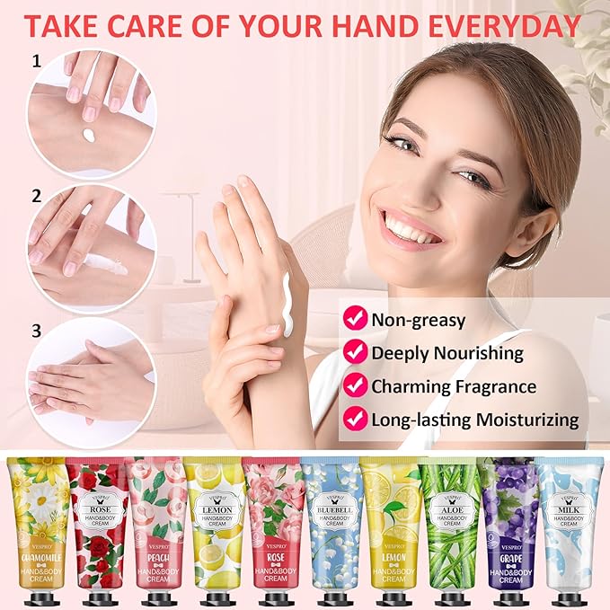 VESPRO 140 Pack Hand Cream Gifts Set, Mothers Day Gifts, Hand Lotion Travel Size for Dry Cracked Hands, Mini Hand Cream for Teacher Appreciation Gifts, Nurse Gifts and Small Gifts for Women